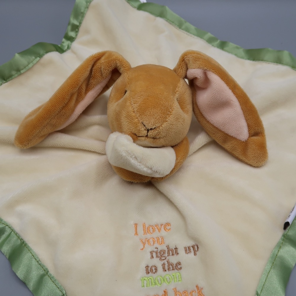 Guess How Much I Love You Bunny Rabbit Lovey Security Blanket Green‎ Satin Clean